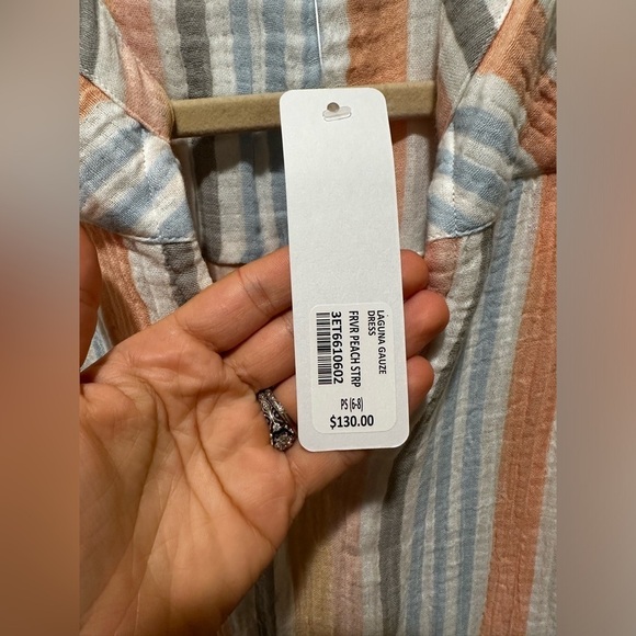 NWT Soft Surroundings Laguna Gauze Dress Peach Stripe Boho Lagenlook Beachy,SP - Picture 13 of 15